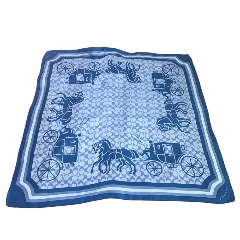 Coach Blue Monogram Horse And Carriage Square Scarf - Picture 2 of 4